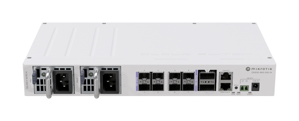 CRS510-8XS-2XQ-IN-Mikrotik CRS510-8XS-2XQ-IN 100G Core Switch, 2×100G QSFP28 + 8×25G SFP28, MLAG Desteği