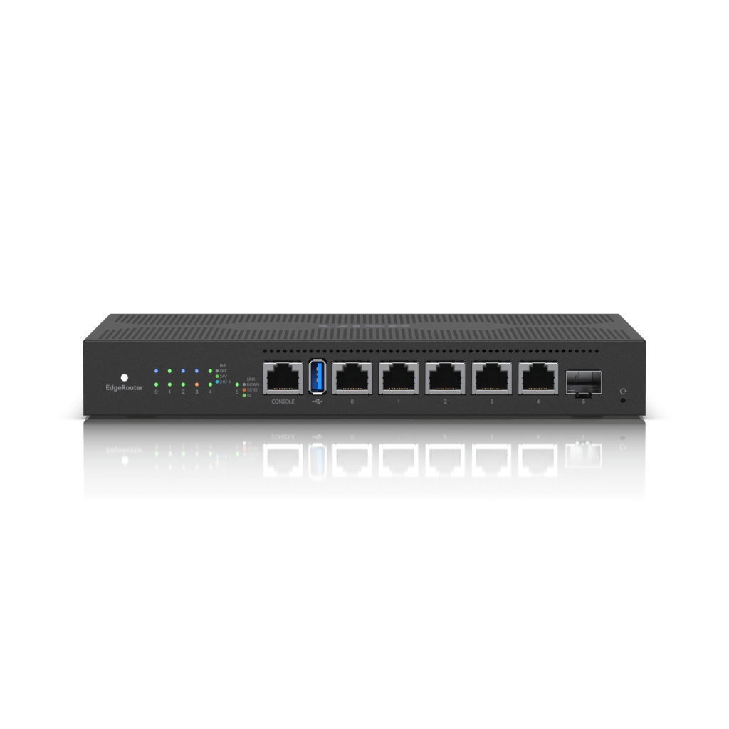 ER-6P-UBNT EdgeRouter 6 PoE (ER-6P) - 5 Port Gigabit RJ45, SFP Port ve 24V Pasif PoE Destekli Fansız Router ER-6P-UBNT EdgeRouter 6 PoE (ER-6P) - 5 Port Gigabit RJ45, SFP Port ve 24V Pasif PoE Destekli Fansız Router